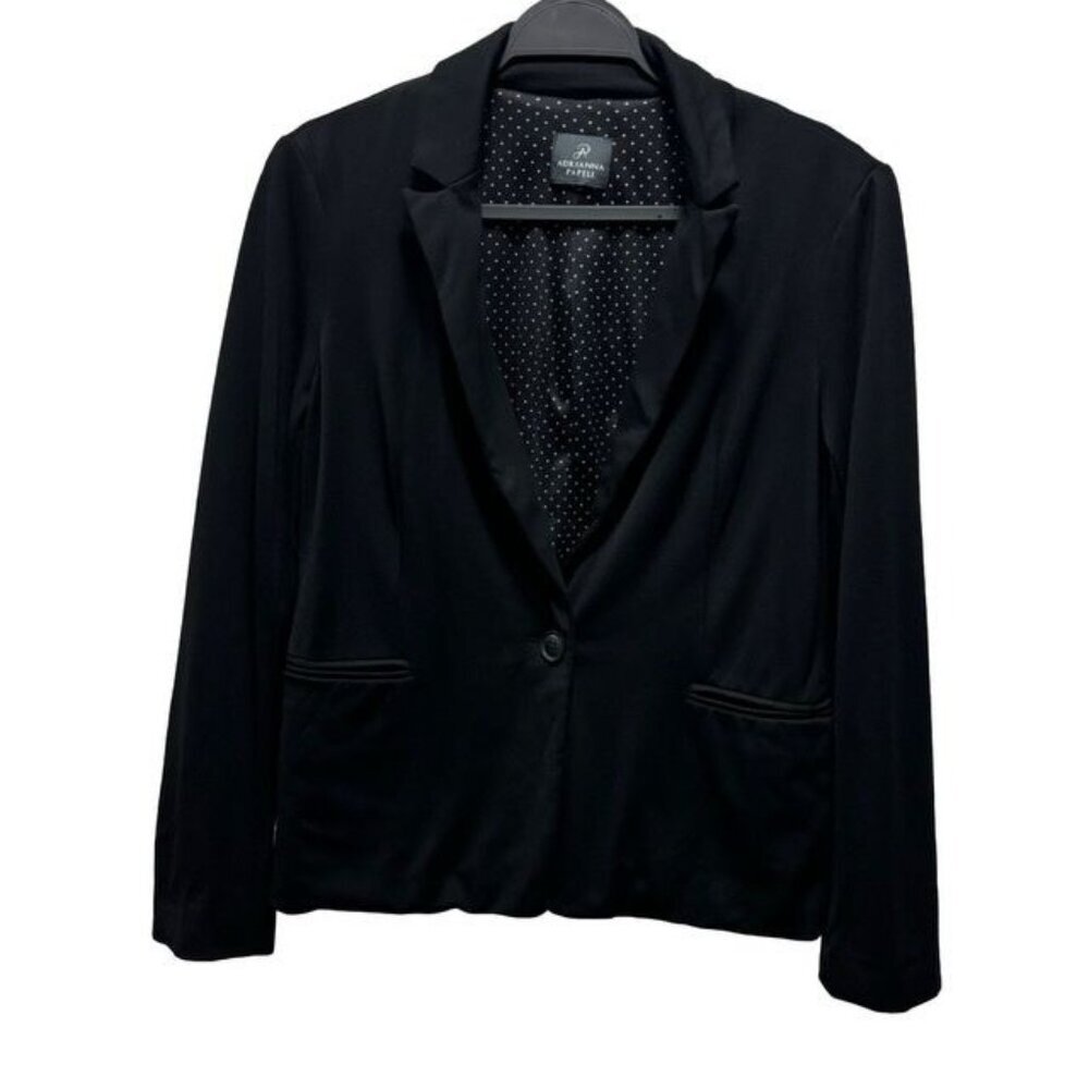 Adrianna Papell Womens Black Blazer Jacket Polka Dot Lining  Size Medium